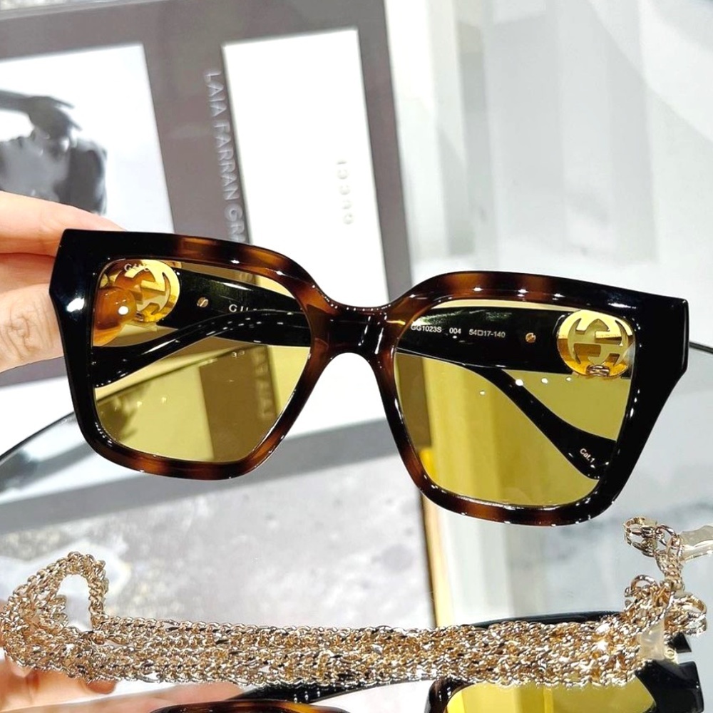 NWT Gucci GG1023S-004 Chain Havana Square 54mm Sunglasses - Picture 11 of 14